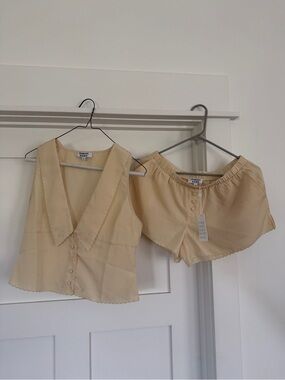 Frankie's Bikinis Macadamia Sleeveless Button Down Top & Shorts Set